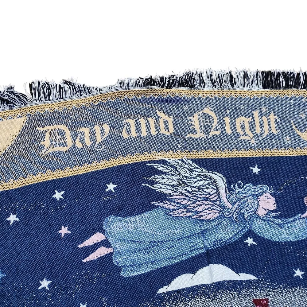 Bless This House With Love Throw Blanket Tapestry Angel Home Pine Tree Christmas